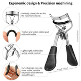 DYSILK Eyelash Curler Kit 7 in 1 Upgraded Designed Fit All Eyes Include Mini Eyelash Curler Lashes Eyebrow Brush and Tweezers Extension Tweezers Scissors Rubber pad|With Flannel Bag