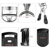 DYSILK Eyelash Curler Kit 7 in 1 Upgraded Designed Fit All Eyes Include Mini Eyelash Curler Lashes Eyebrow Brush and Tweezers Extension Tweezers Scissors Rubber pad|With Flannel Bag