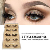 DYSILK Mink Lashes Natural Look - False Eyelashes 5 Pairs 6D Lashes 5 Styles Mixed Lash Pack - Wispy Lashes Fake Eyelashes Soft Reusable Cat Eye Lash | 005- (15mm-18mm)