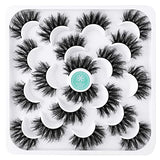 DYSILK False Eyelashes -10 Pairs 6D 18mm Faux Lashes Pack - Mink Eyelashes Reusable Wispy Fluffy Cat Eye Lashes Natural Look Fake Eyelashes Soft Extension
