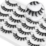 DYSILK 10 Pairs Lashes Faux Mink Eyelashes Russian Strip Lashes D Curl Wispy Fluffy Natural Look False Eyelashes Long Lashes Pack Mink Lashes Soft Reusable Eye Lashes | Cat 13mm