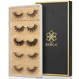 DYSILK Mink Lashes Natural Look - False Eyelashes 5 Pairs 6D Lashes 5 Styles Mixed Lash Pack - Wispy Lashes Fake Eyelashes Soft Reusable Cat Eye Lash | 005- (15mm-18mm)