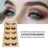 DYSILK False Eyelashes Fake Lashes - 5 Pairs 6D Lashes Mink Eyelashes 5 Styles Mixed - Fluffy Lashes Reusable Fake Eyelashes Wispy Mink Lash Natural Look| 008 15mm-18mm