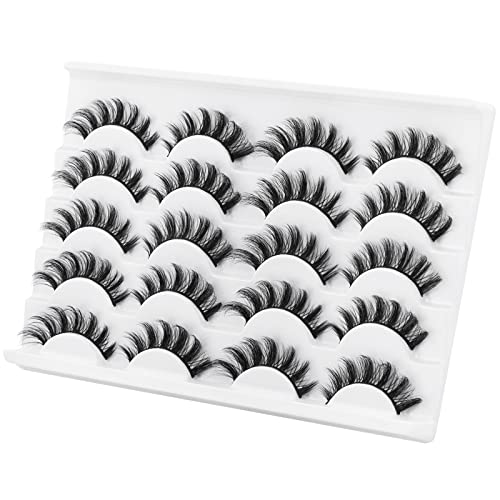 DYSILK 10 Pairs Lashes Faux Mink Eyelashes Russian Strip Lashes D Curl Wispy Fluffy Natural Look False Eyelashes Long Lashes Pack Mink Lashes Soft Reusable Eye Lashes | Cat 13mm