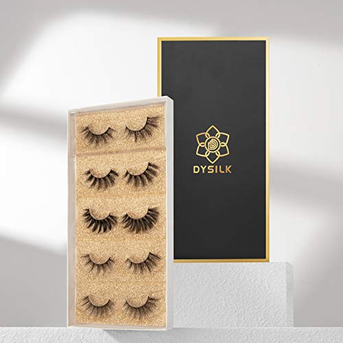 DYSILK Mink Lashes Natural Look - False Eyelashes 5 Pairs 6D Lashes 5 Styles Mixed Lash Pack - Wispy Lashes Fake Eyelashes Soft Reusable Cat Eye Lash | 005- (15mm-18mm)