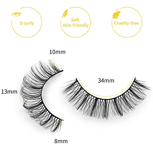 DYSILK 10 Pairs Lashes Faux Mink Eyelashes Russian Strip Lashes D Curl Wispy Fluffy Natural Look False Eyelashes Long Lashes Pack Mink Lashes Soft Reusable Eye Lashes | Natural 13mm