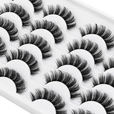 DYSILK 10 Pairs Lashes Faux Mink Eyelashes Russian Strip Lashes D Curl Wispy Fluffy Natural Look False Eyelashes Long Lashes Pack Mink Lashes Soft Reusable Eye Lashes | Curly 15mm