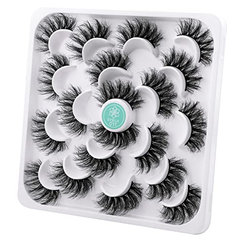 DYSILK False Eyelashes -10 Pairs 6D 18mm Faux Lashes Pack - Mink Eyelashes Reusable Wispy Fluffy Cat Eye Lashes Natural Look Fake Eyelashes Soft Extension