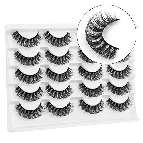 DYSILK 10 Pairs Lashes Faux Mink Eyelashes Russian Strip Lashes D Curl Wispy Fluffy Natural Look False Eyelashes Long Lashes Pack Mink Lashes Soft Reusable Eye Lashes | Full 14mm