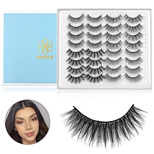 DYSILK Mink Lashes Fake Eyelashes - 16 Pairs 6D Lash 4 Styles Mixed Long Faux Fluffy Crossed Dramatic Look - False Lashes Soft Reusable Handmade Wispy Eyelashes| No Glue