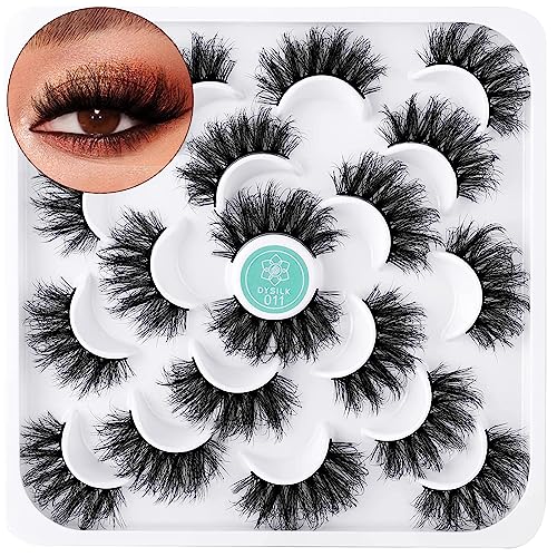 DYSILK False Eyelashes -10 Pairs 6D 18mm Faux Lashes Pack - Mink Eyelashes Reusable Wispy Fluffy Cat Eye Lashes Natural Look Fake Eyelashes Soft Extension