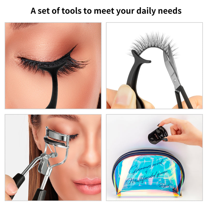 DYSILK Eyelash Curler Kit 7 in 1 Upgraded Designed Fit All Eyes Include Mini Eyelash Curler Lashes Eyebrow Brush and Tweezers Extension Tweezers Scissors Rubber pad|With Flannel Bag